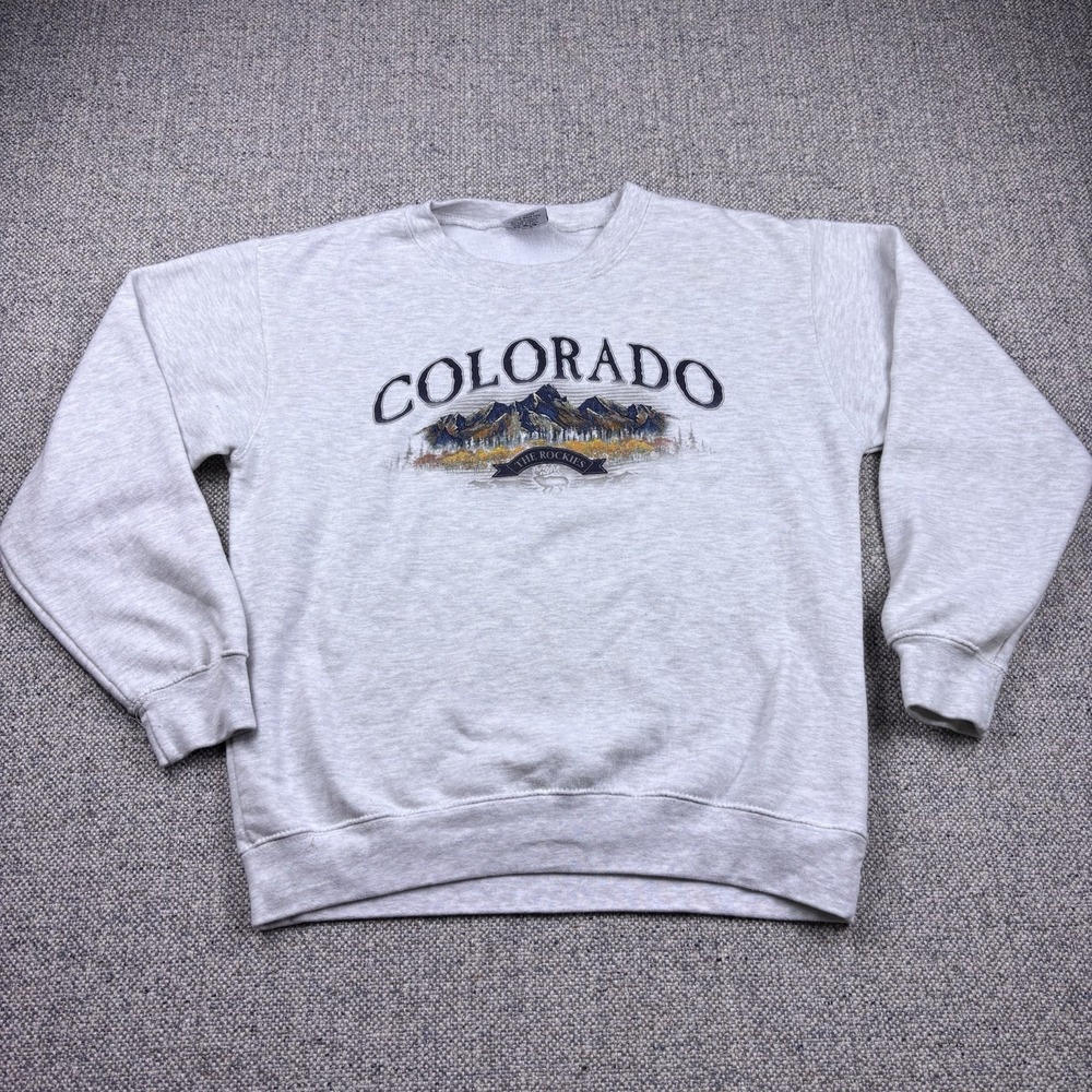 Vtg 90s Colorado The Rockies Crewneck Sweatshirt Gray Graphic Size S